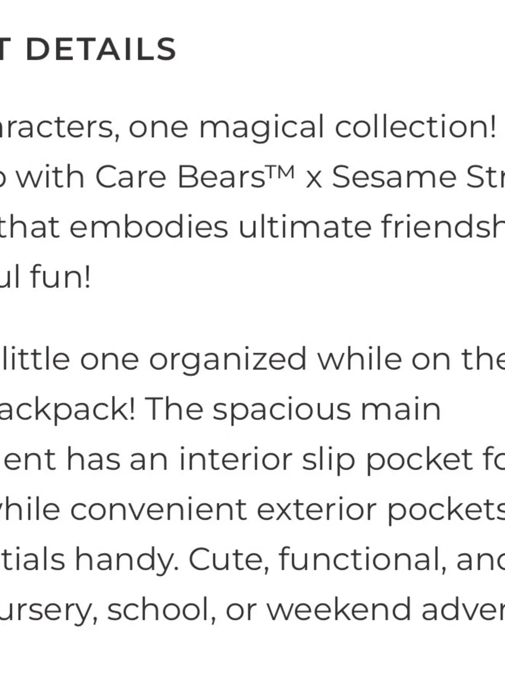 Posh Peanut Multicolor Care Bears x Sesame Friends Kids Mini Backpack